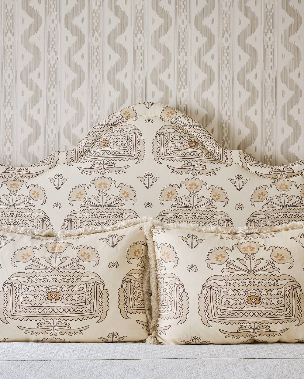 Clementine headboard pillows Bali Hai wallpaper Turner Hall Interiors photography Kate Iwanski
