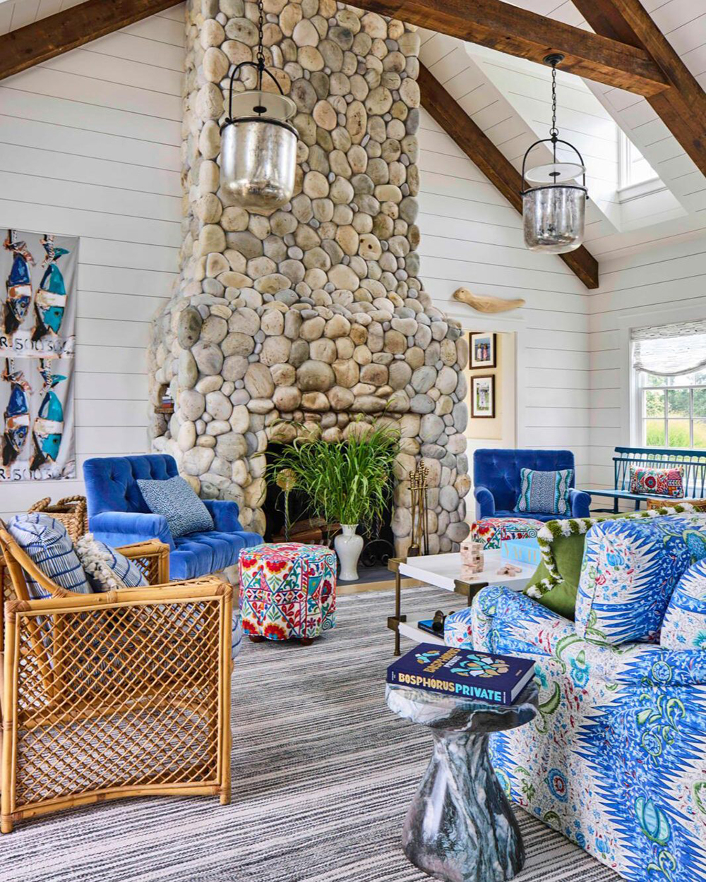 Quadrille Les Indiennes seating Lori Deed Kemble Interiors photography Laurey Glenn Coastal Living Magazine Summer 2026