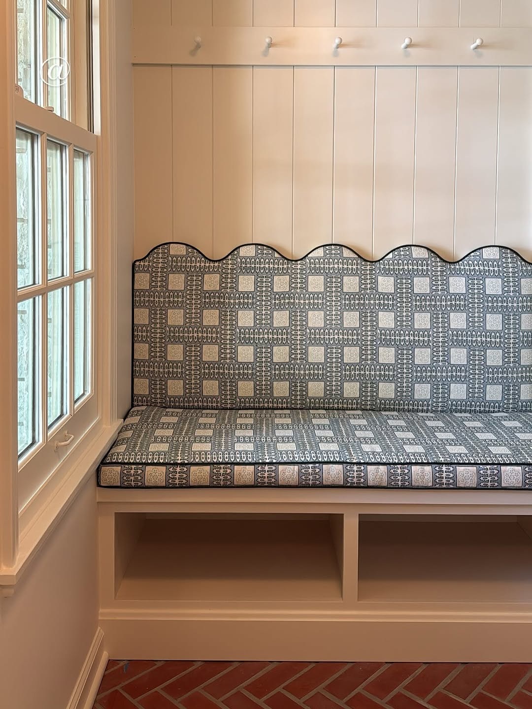 Quadrille Manchester by the Sea bench seating Leah Phillips Interiors