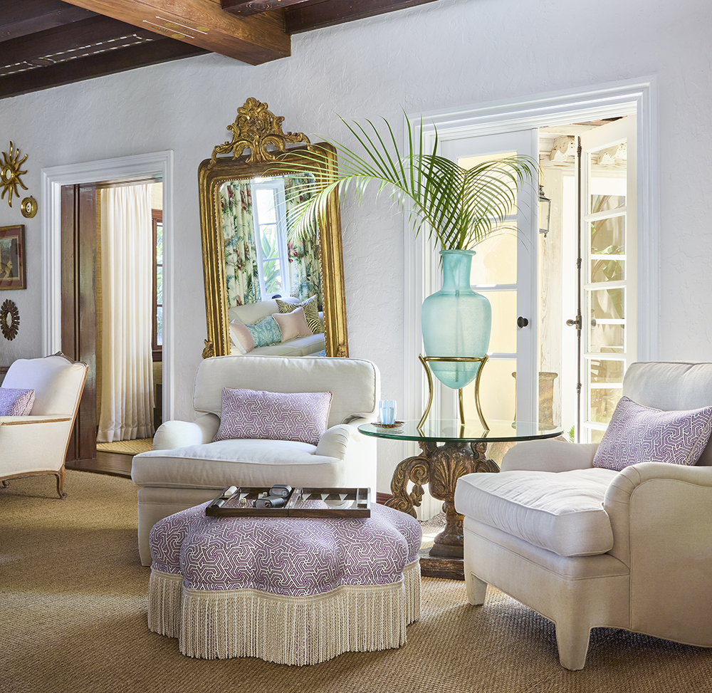 China Seas Maze Reverse Two Color ottoman pillows Ellen Kavanaugh Interiors photograpny Carmel Brantley