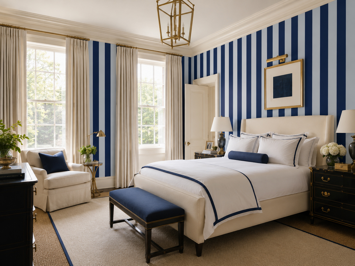 China Seas Zalaznick Stripe wallpaper bedroom Indigo Light Blue