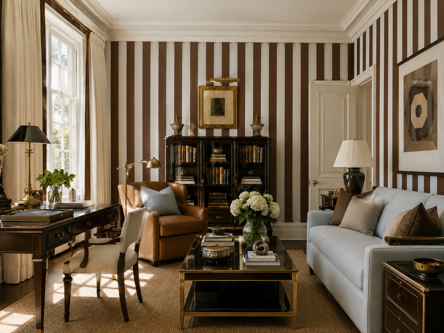 China Seas Zalaznick Stripe wallpaper study Brown Light Blue